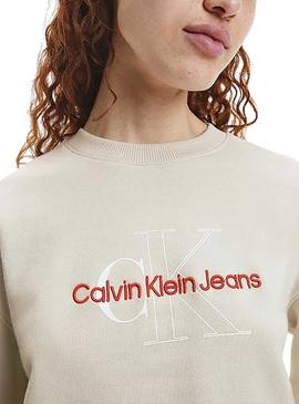 Sudadera Calvin Klein Two Tone Logo Beige Mujer
