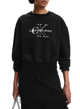 Sudadera Calvin Klein Monogram Crop Negra Mujer