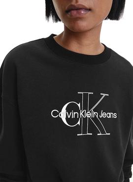 Sudadera Calvin Klein Monogram Crop Negra Mujer