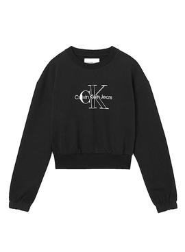 Sudadera Calvin Klein Monogram Crop Negra Mujer