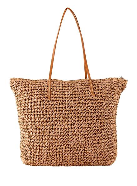CHIC DIARY Womens Hand-woven Straw Shoulder Bag Large Summer Beach Leather Handles Handbag Tote with Zipper 