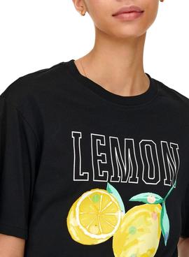 Camiseta Only Estampado De Frutas Negra Mujer
