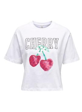 Camiseta Only Estampado Cherry Blanca Mujer