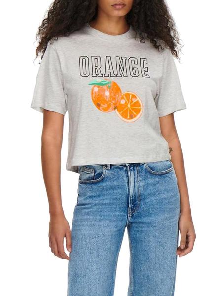 Camiseta Only Estampado Naranjas Gris Para Mujer 