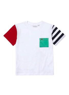 Camiseta Lacoste Bolsillo Blanca Para Niño