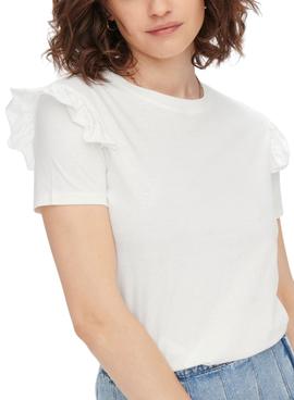 Camiseta Only Maja  Volantes Blanca Para Mujer