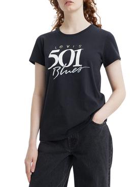 Camiseta Levis The Perfect 501 Negra Para Mujer