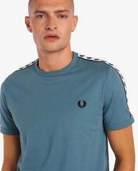Camiseta Fred Perry Taped Ringer Azul Claro Hombre