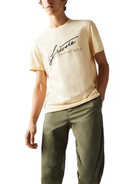 Camiseta Lacoste Firma Amarilla Para Hombre