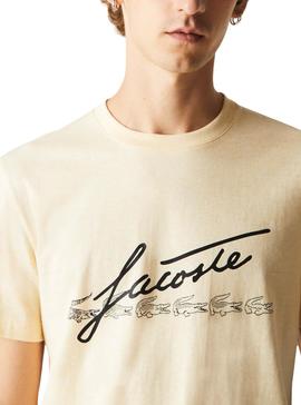 Camiseta Lacoste Firma Amarilla Para Hombre