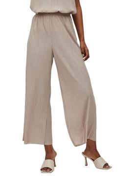 Pantalón Vila Lisa Plisado Beige Mujer