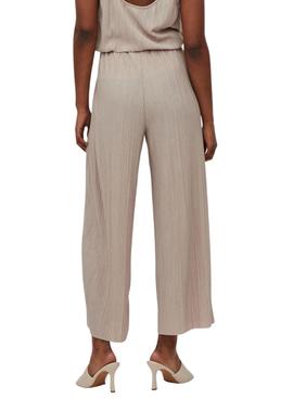 Pantalón Vila Lisa Plisado Beige Mujer