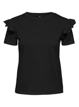 Camiseta Only Maja Volantes Negra Para Mujer