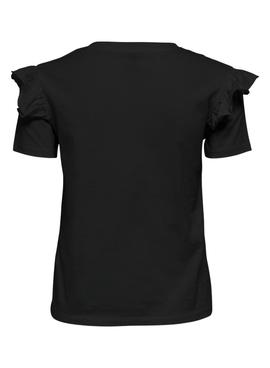 Camiseta Only Maja Volantes Negra Para Mujer