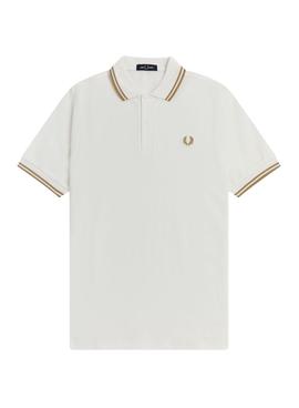 Polo Fred Perry Twin Tipped Blanco Para Hombre
