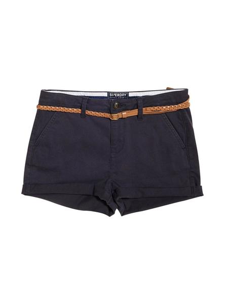 Conclusión Delgado estante Short Superdry Chino Marino Mujer