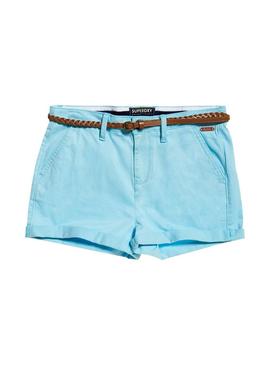 Short Superdry Chino Celeste Mujer