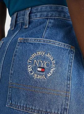 Falda Tommy Jeans Badge Bordada Azul Para Mujer