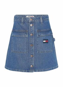 Falda Tommy Jeans Badge Bordada Azul Para Mujer