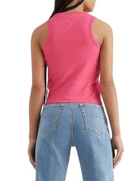 Camiseta Tommy Jeans Crop Timeless Rosa Mujer