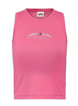 Camiseta Tommy Jeans Crop Timeless Rosa Mujer