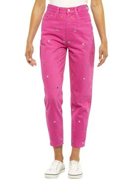 Pantalon Vaquero Tommy Jeans Embroidery Rosa 