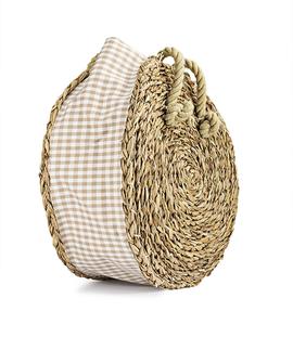 Bolso Vichy Cuadros Rafia Yute Beige POPA para Mujer