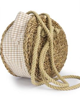 Bolso Vichy Cuadros Rafia Yute Beige POPA para Mujer