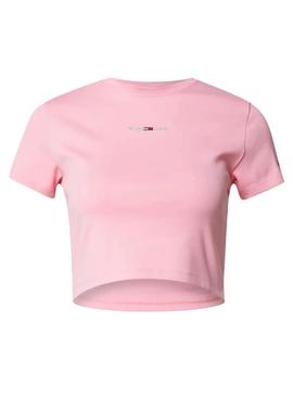 Camiseta Tommy Jeans Baby Crop Rosa Para Mujer