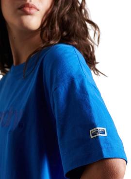 Camiseta Superdry Logo Source Azul Para Mujer