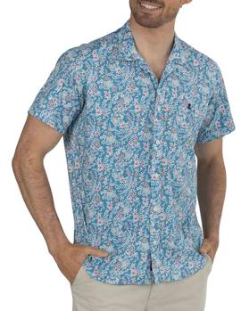 Camisa El Pulpo Estampado Flores Azul Para Hombre