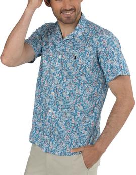 Camisa El Pulpo Estampado Flores Azul Para Hombre