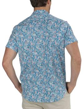 Camisa El Pulpo Estampado Flores Azul Para Hombre