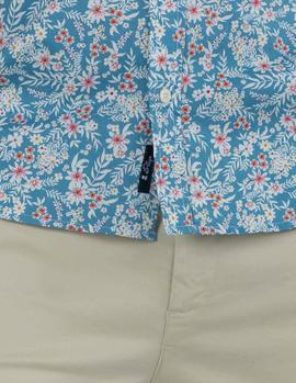 Camisa El Pulpo Estampado Flores Azul Para Hombre