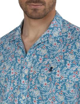 Camisa El Pulpo Estampado Flores Azul Para Hombre