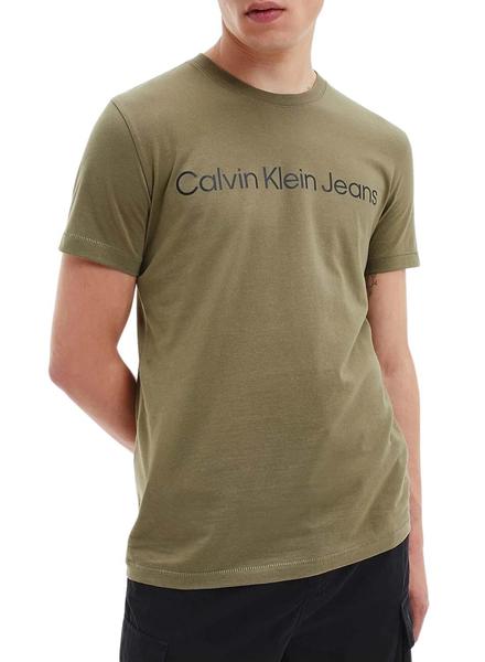 Camiseta Calvin Klein Logo Verde Para Hombre
