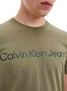 Camiseta Calvin Klein Logo Verde Para Hombre