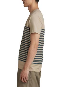 Camiseta G-Star Placed Stripe Graphic Beige Hombre