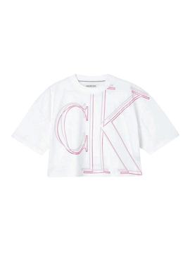 Camiseta Calvin Klein Cropped Monograma Blanca