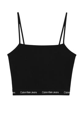Top Calvin Klein Logo Tape Strappy Negro Mujer