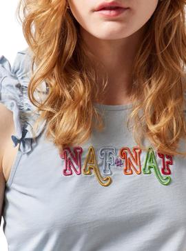 Camiseta Naf Naf Sent Volantes Azul Para Mujer