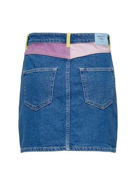 Falda Vaquera Only Rose Colorblock Azul para Mujer