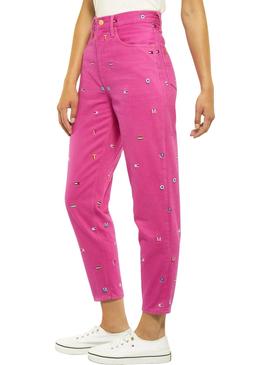 Pantalon Vaquero Tommy Jeans Embroidery Rosa 