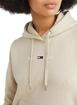 Sudadera Tommy Jeans Linear Logo Beige para Mujer