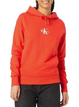 Sudadera Calvin Klein Monogram Logo Rojo Mujer