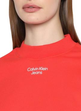 Sudadera Calvin Klein Stacked Logo Roja para Mujer