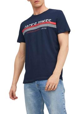 Camiseta Jack And Jones Logo Marina Para Hombre