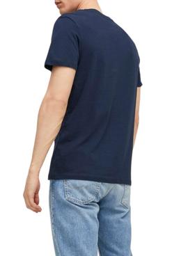 Camiseta Jack And Jones Logo Marina Para Hombre