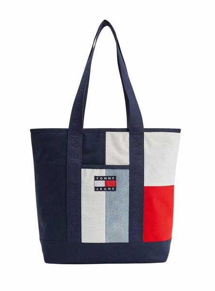 Bolso Tommy Jeans Tote Signature Marino Para Mujer