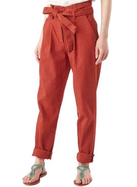Pantalón Naf Naf Paperbag Fluido Teja Para Mujer